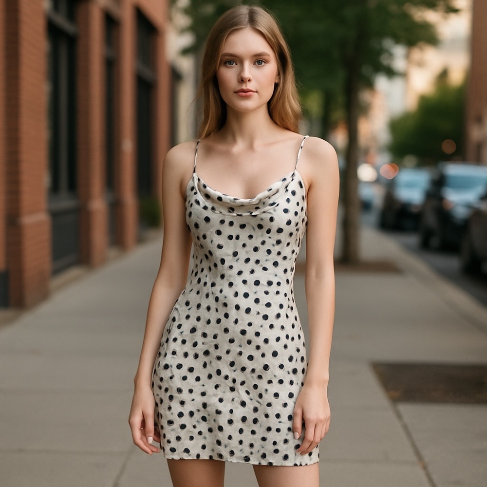Lola Grace Cowl Neck Cream Black Ultra Mini Slip Dress Small